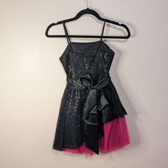 Girls Pink And Black Sequin And Tulle Special Event Party Dress Size 8 - Picture 3 of 9